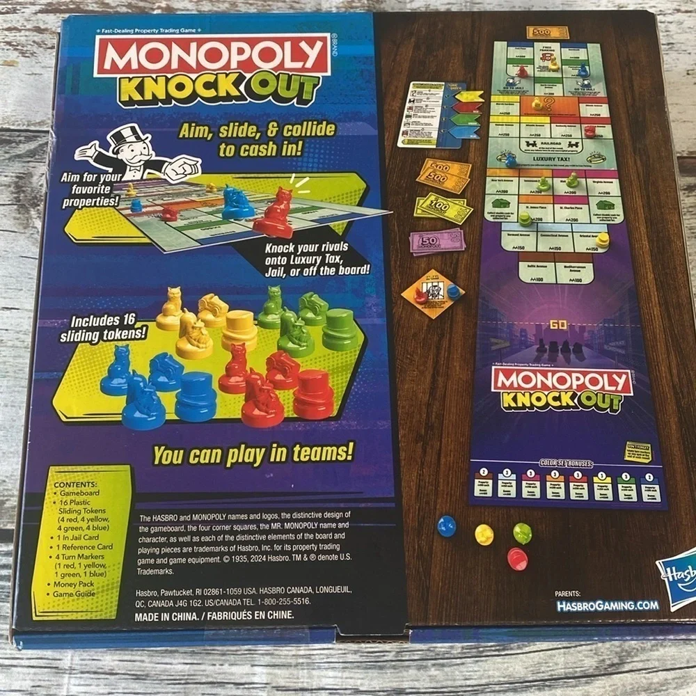 Hasbro Monopoly Knock Out Game with Red, Blue, Yellow Tokens